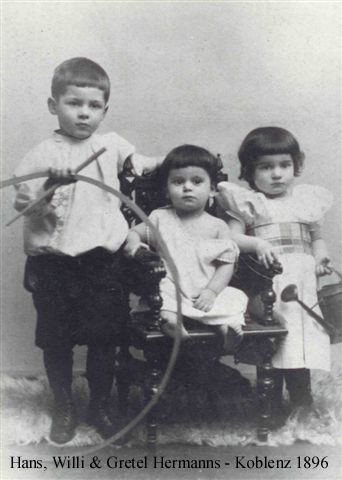 Willi Hermanns age 1 year with older brother Hans and sister Gretel, 1896 Koblenz